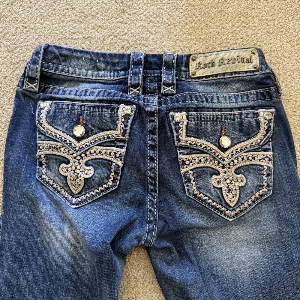 Rock Revival Bootcut Jeans Womens 26 Blue Med Wash Mid Rise 26x30 Embroidered
